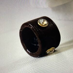 Vintage Leather Ring Wide Band with Crystals Sz 9
